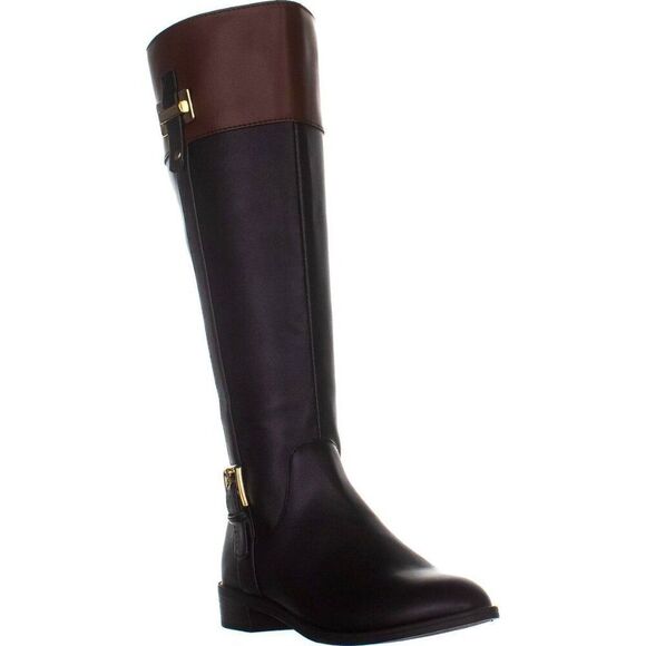 KAREN SCOTT Womens Black Buckle Accent Wide Calf Round Toe Stacked Heel Zip-up R - Picture 1 of 8